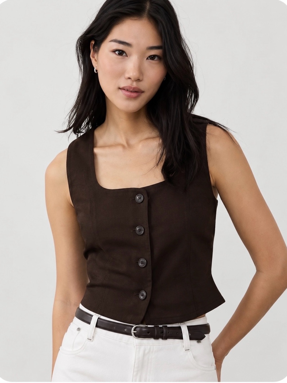 Banana Republic Linen Blend Button Front Vest Brown Size 6 NWT